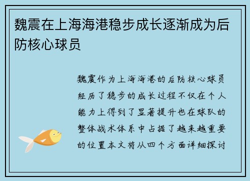 魏震在上海海港稳步成长逐渐成为后防核心球员